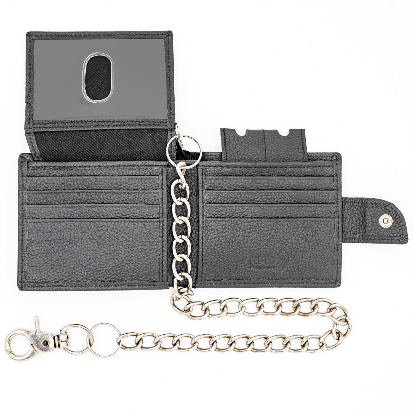 Leather Bifold Chain Wallet With Popper closure