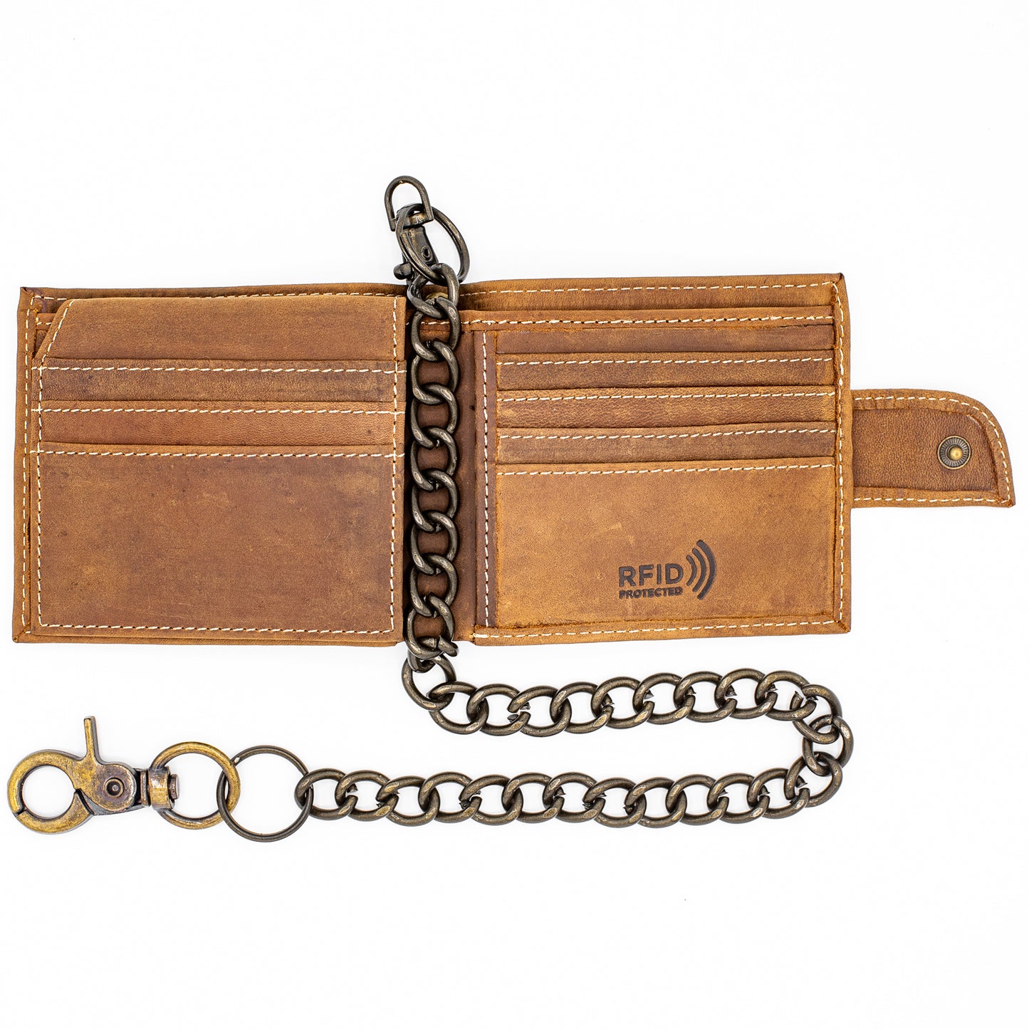 Leather Bifold Chain Wallet With Popper closure