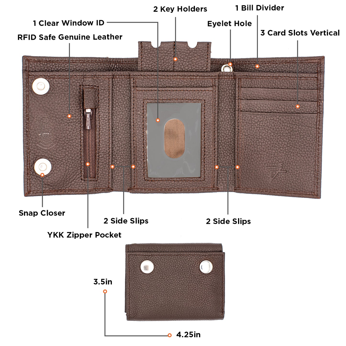 Trifold Wallet for Biker Trucker Snap Button T
