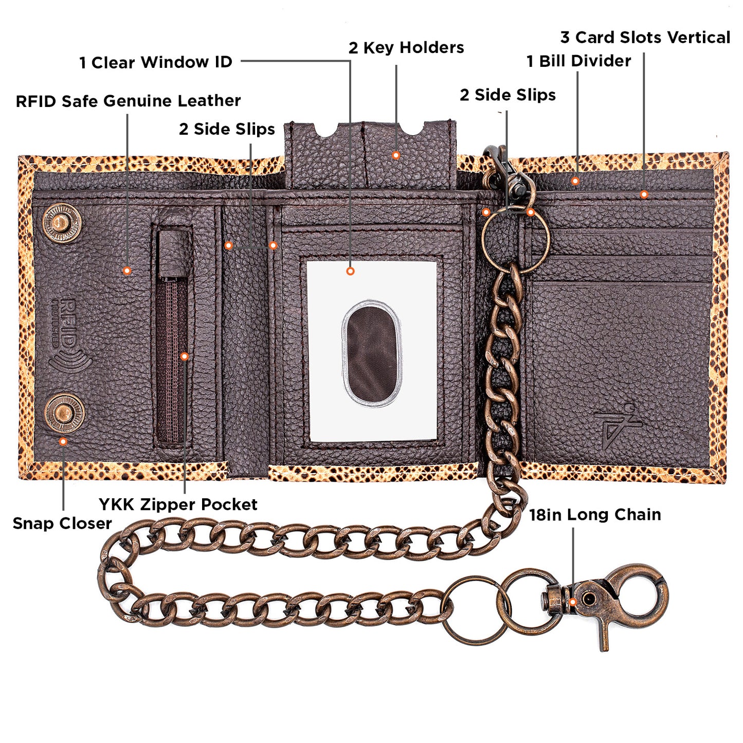 Cobra Chain Leather Wallet Trifold