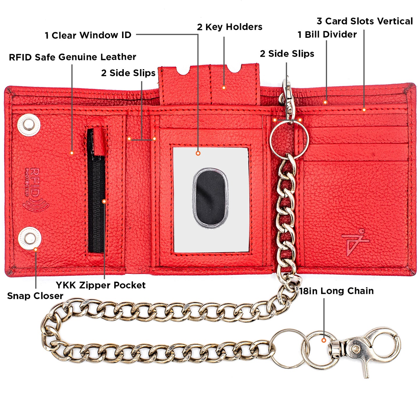 Red Chain Trifold Wallet – Leather Biker Wallet
