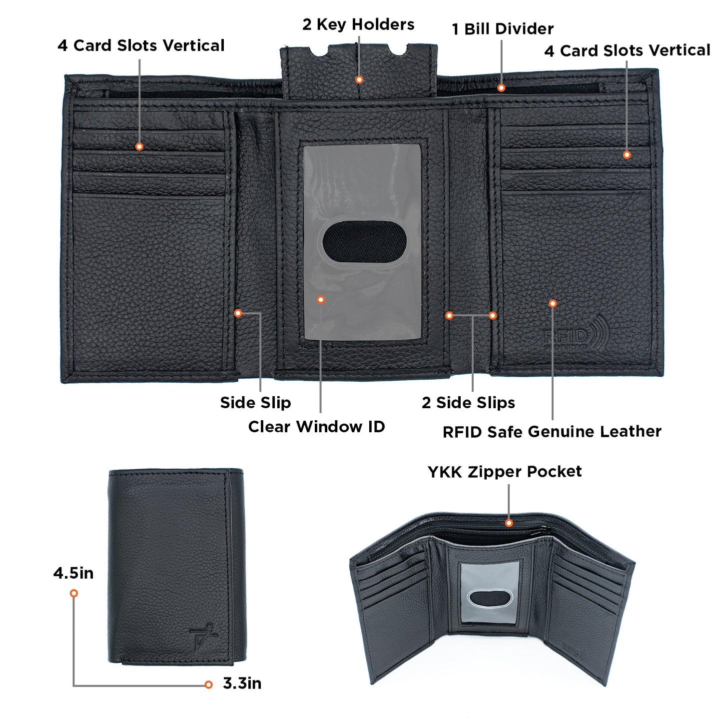 Trifold leather Wallet for Men RFID safe