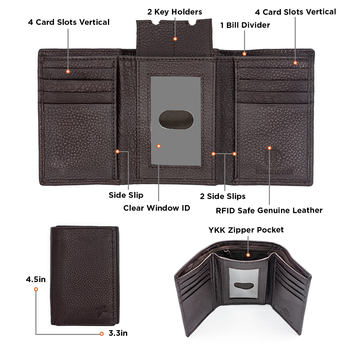 Trifold Leather Wallet for Men RFID safe
