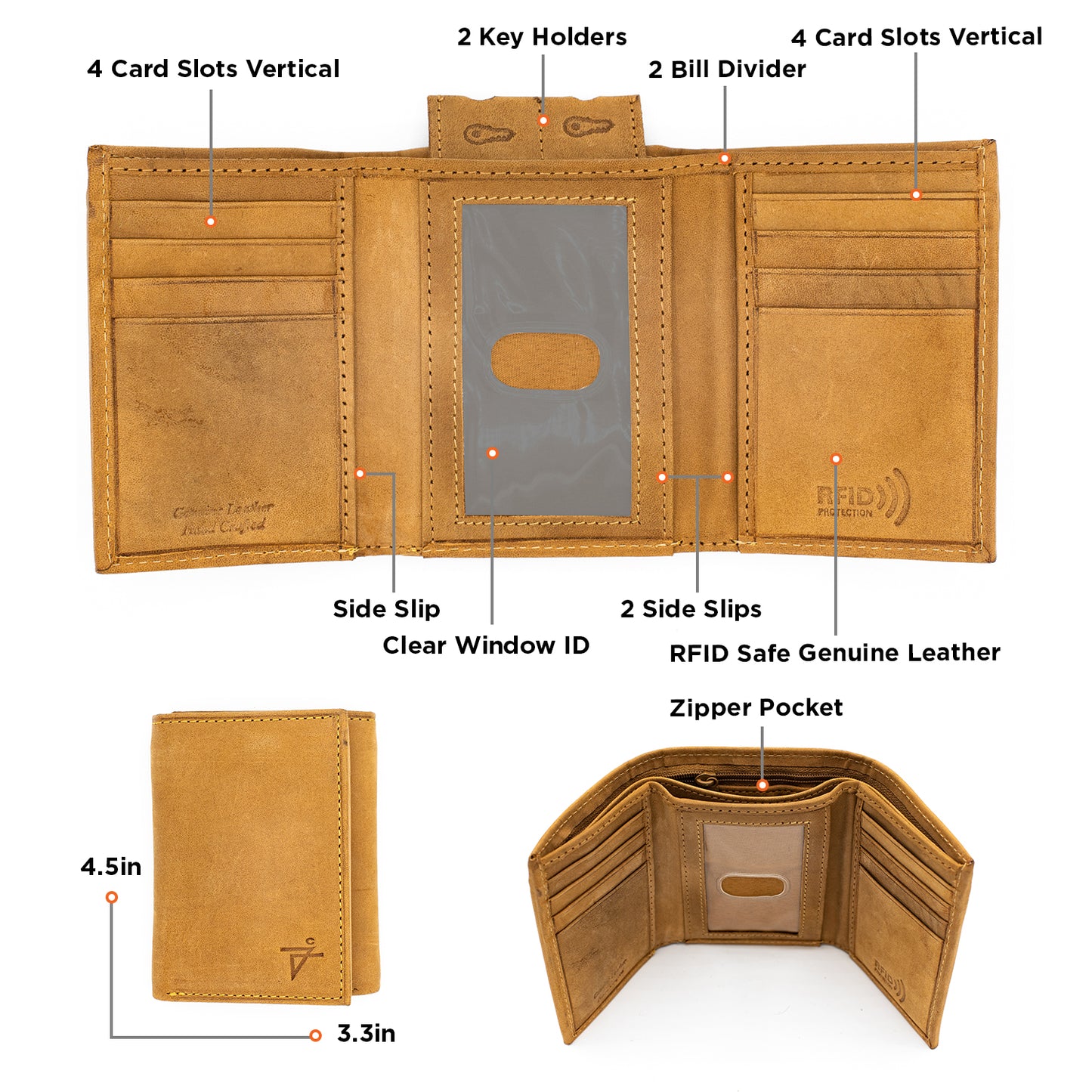 Trifold Leather Wallet for Men RFID safe