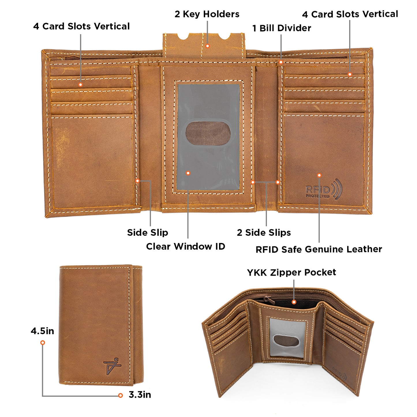 Trifold Leather Wallet for Men RFID safe