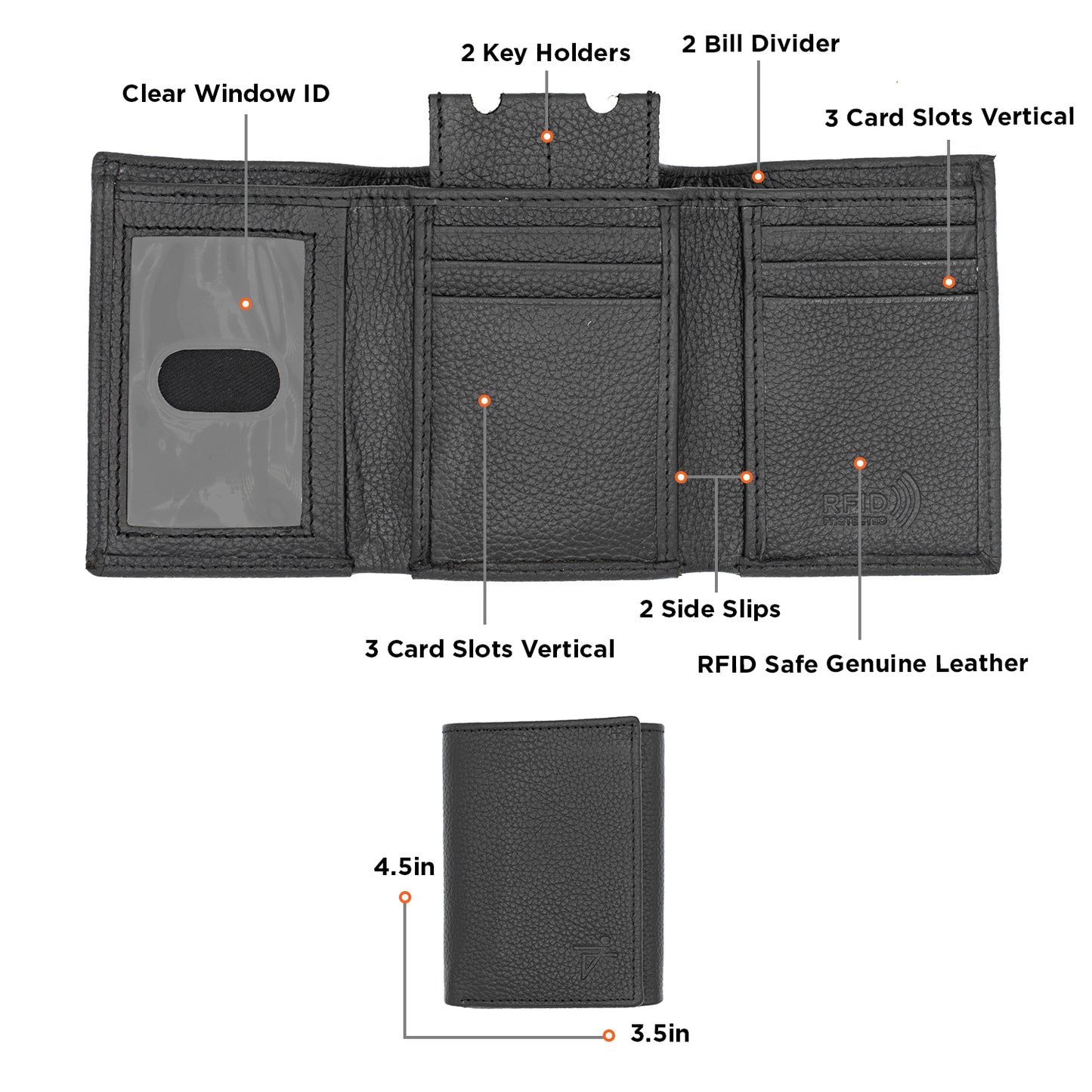 Tri-Fold Leather Wallet For Men RFID Signal Blocking