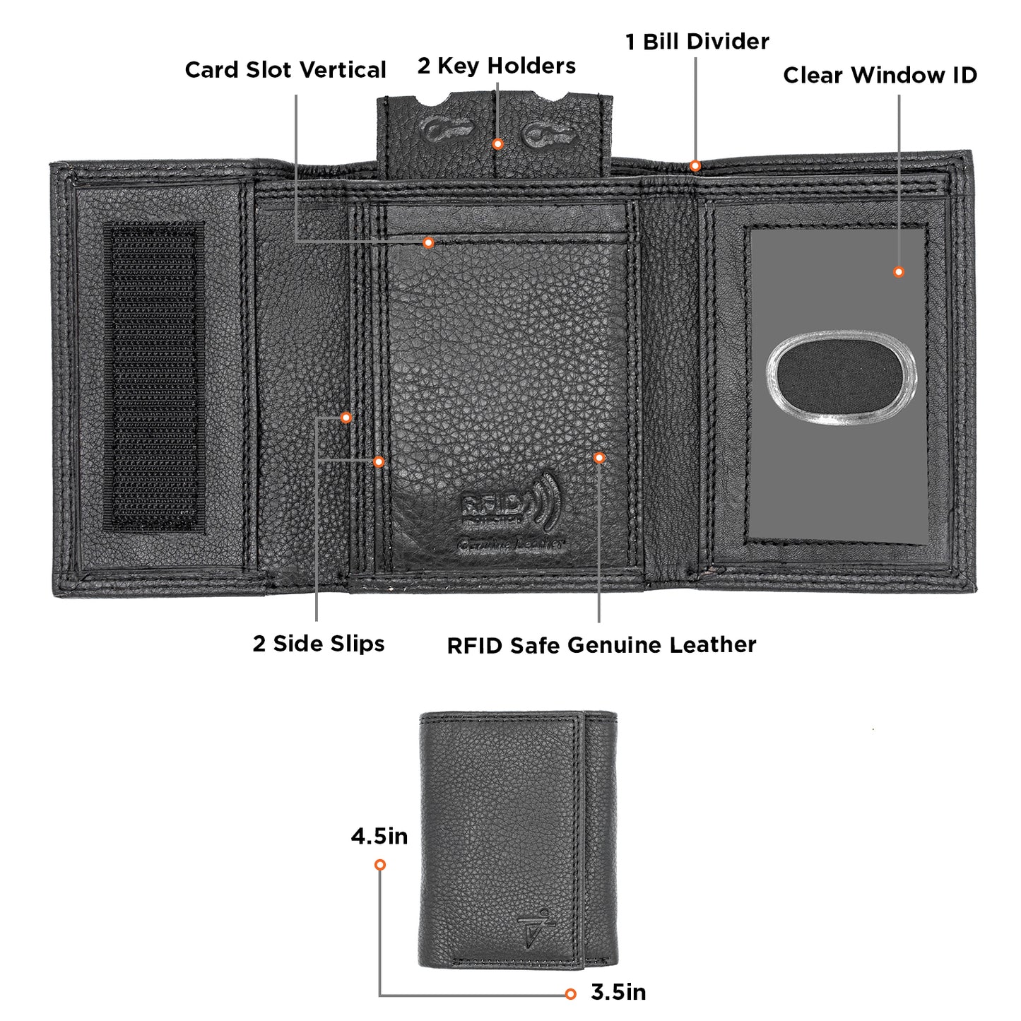 RFID Safe Leather Tri-Fold Wallet  Velcro Close