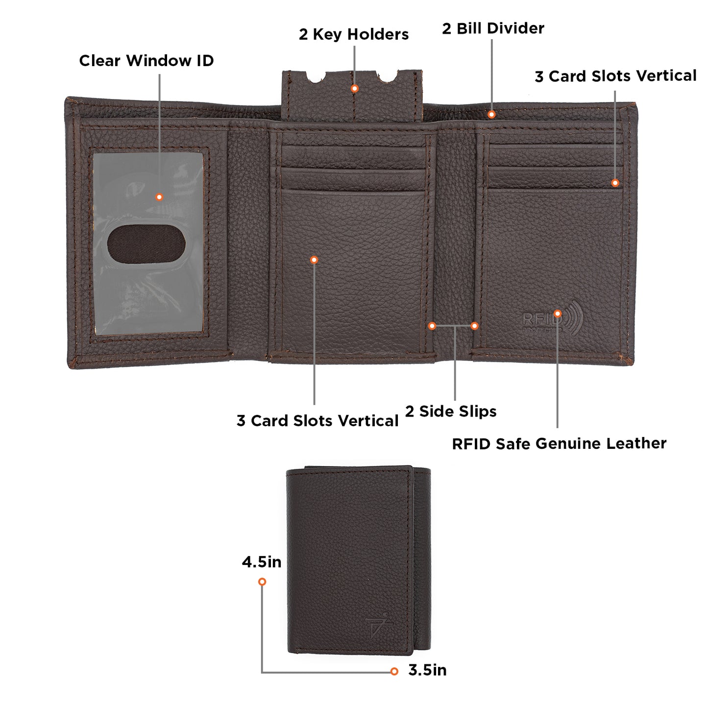 Trifold Leather Wallet For Men RFID Signal Blocking