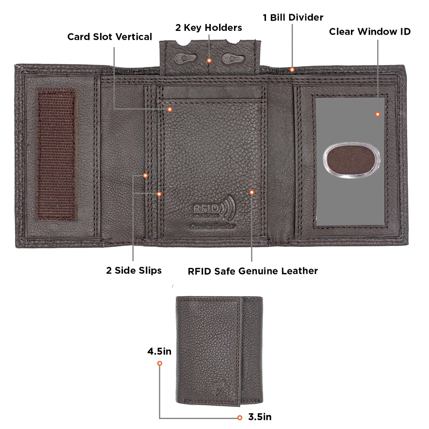 RFID Safe Leather Tri-Fold Wallet  Velcro Close