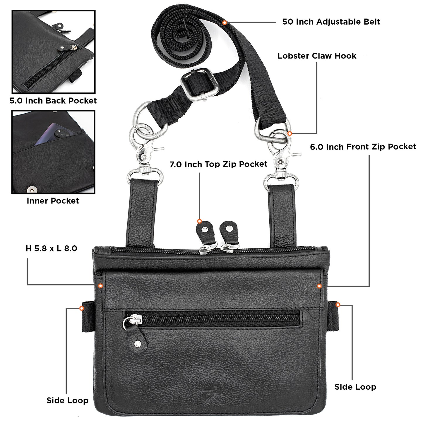 Genuine Leather Clip-On Pouch Crossbody Bag for Men Women