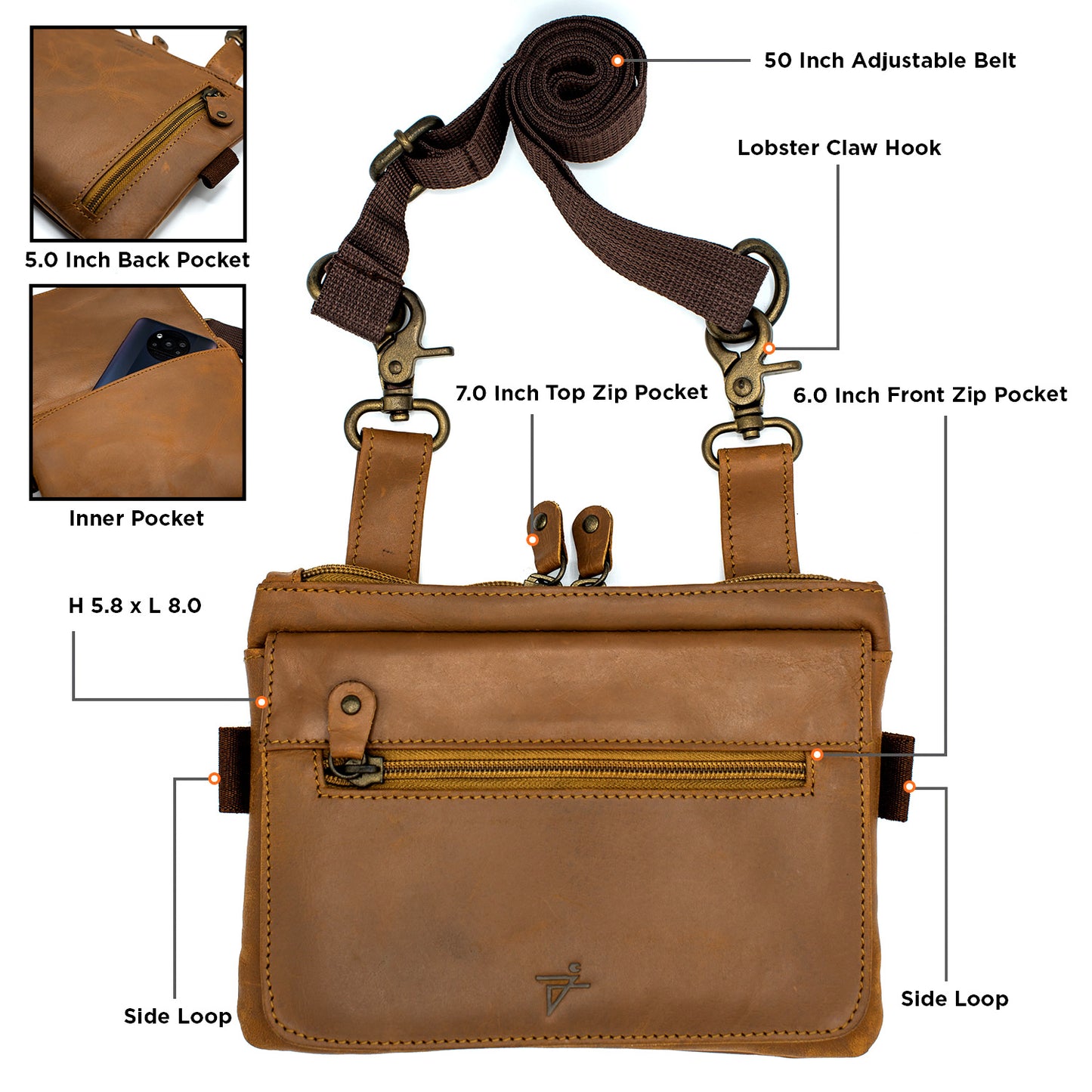 Genuine Leather Clip-On Pouch Crossbody Bag for Men Women