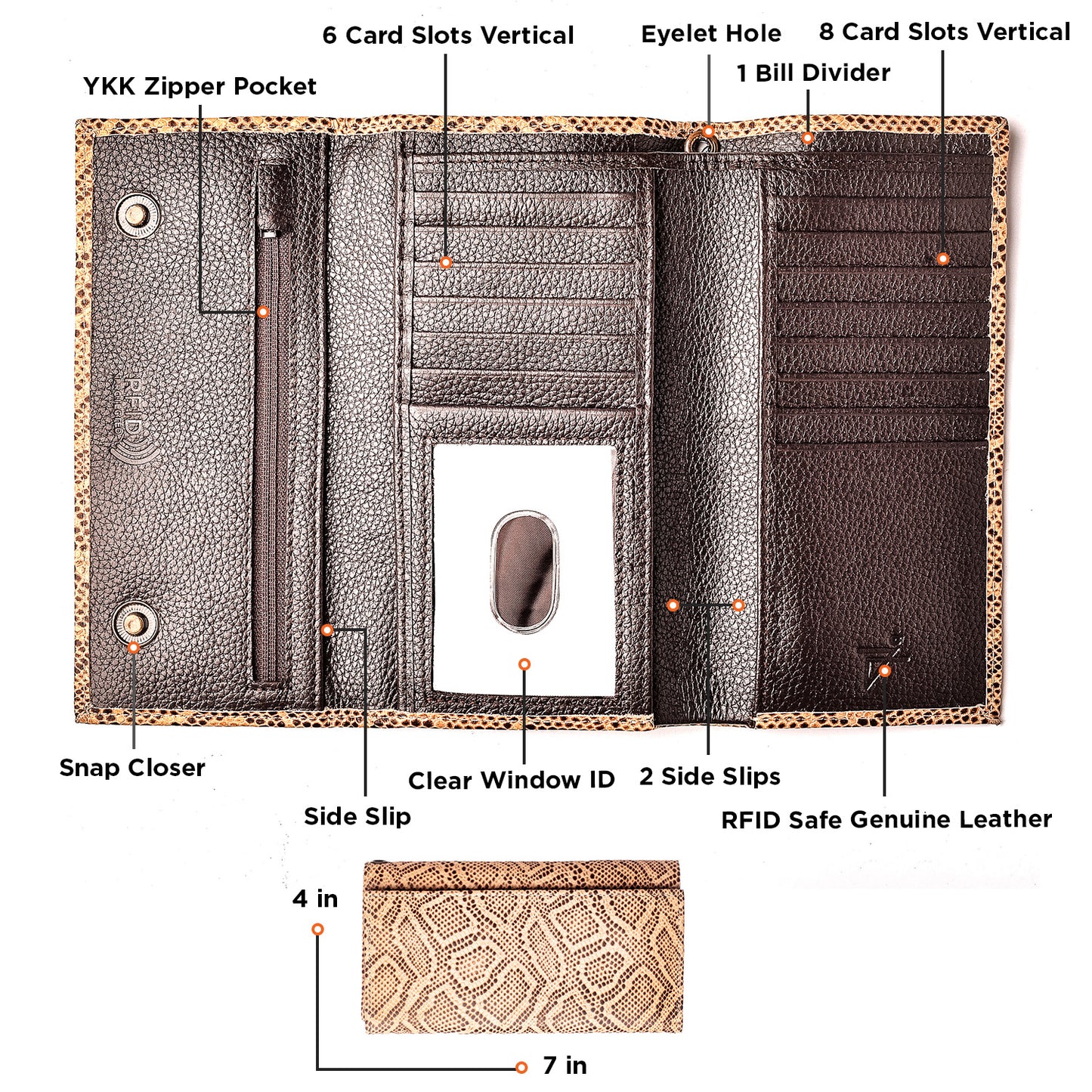 Tri-fold Long Style Cobra Wallet with Snap Closer