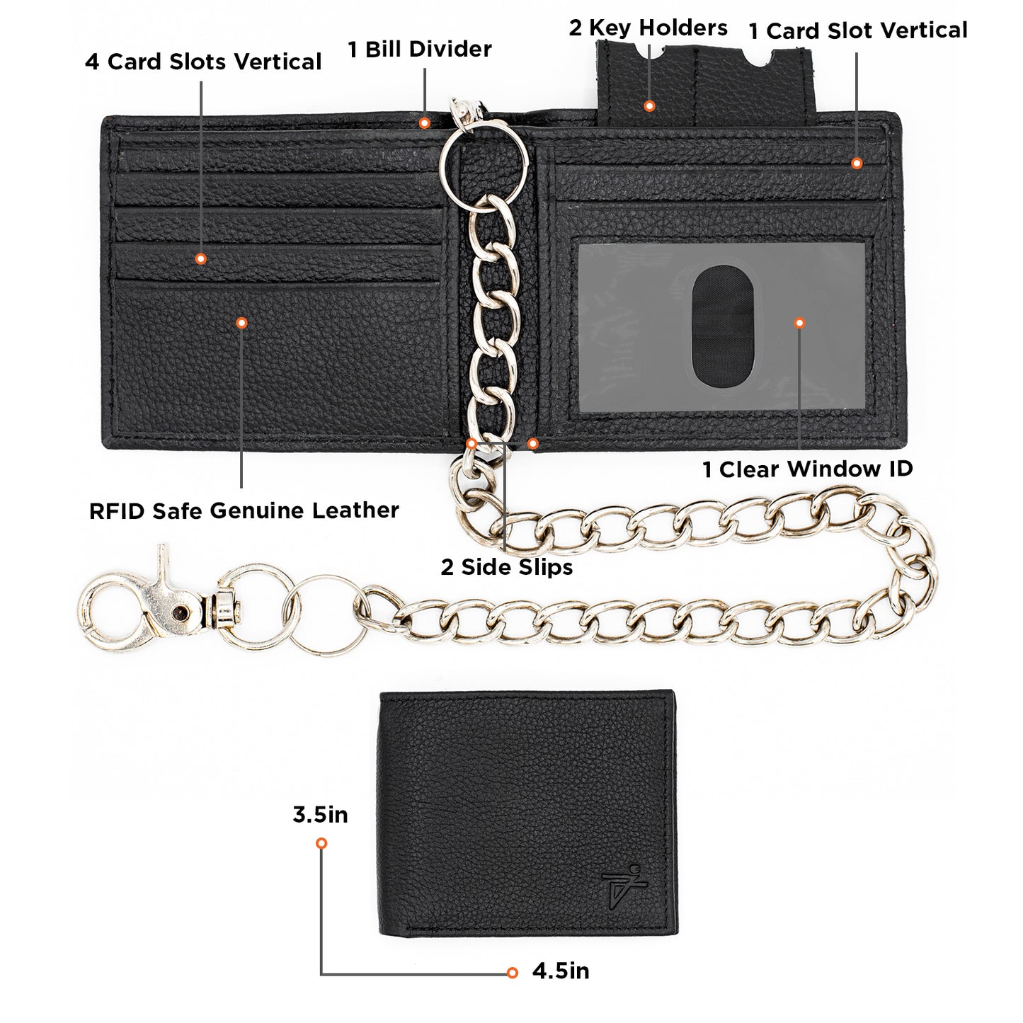 Biker Chain Wallet Bifold RFID Safe Leather