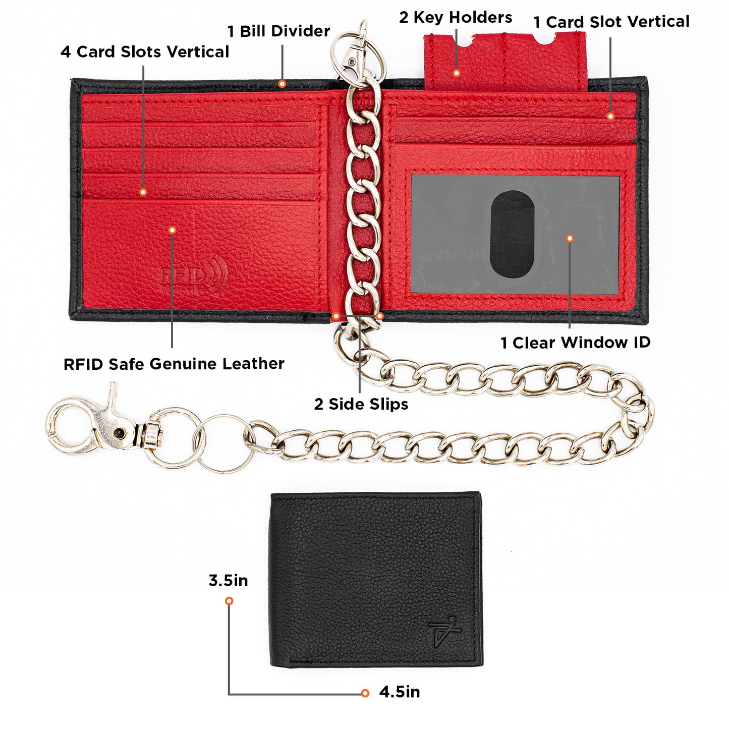 Biker Chain Wallet Bifold RFID Safe Leather