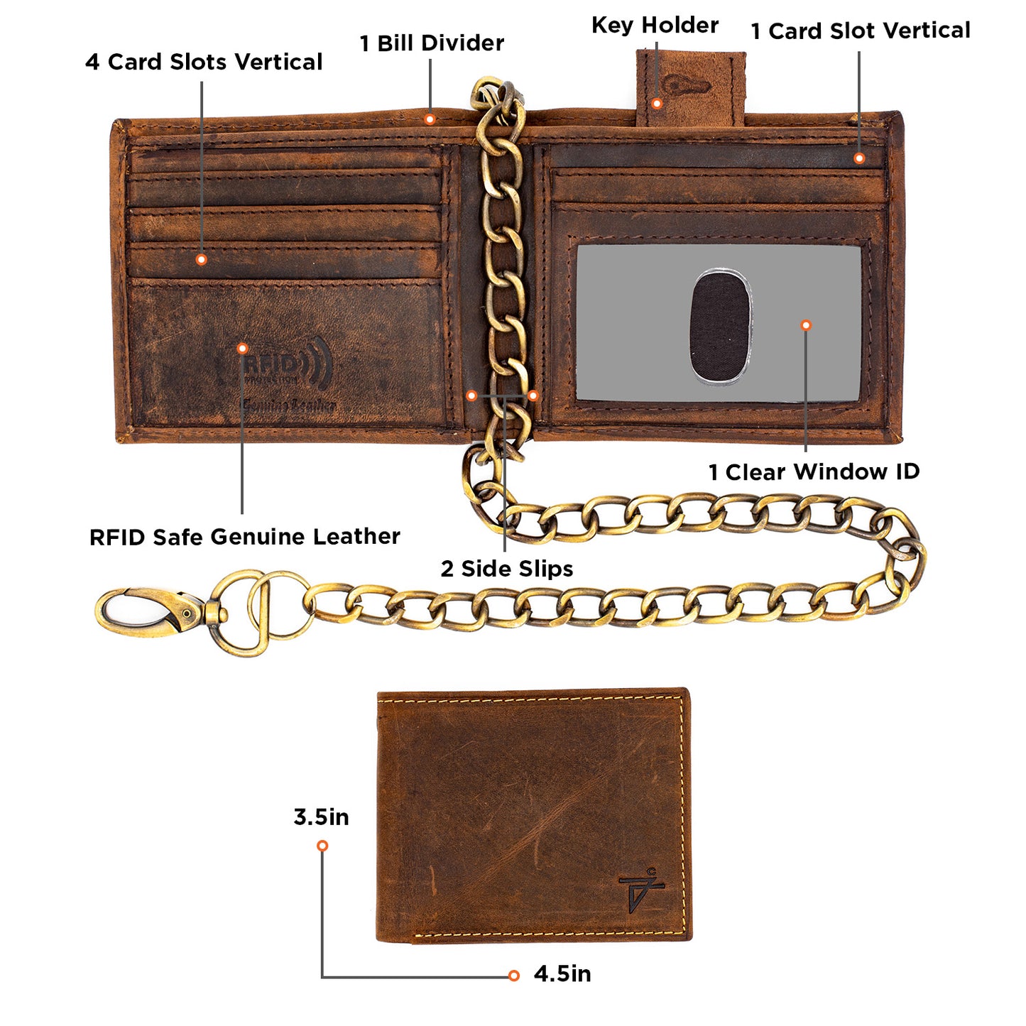 Biker Chain Wallet Bifold RFID Safe Leather