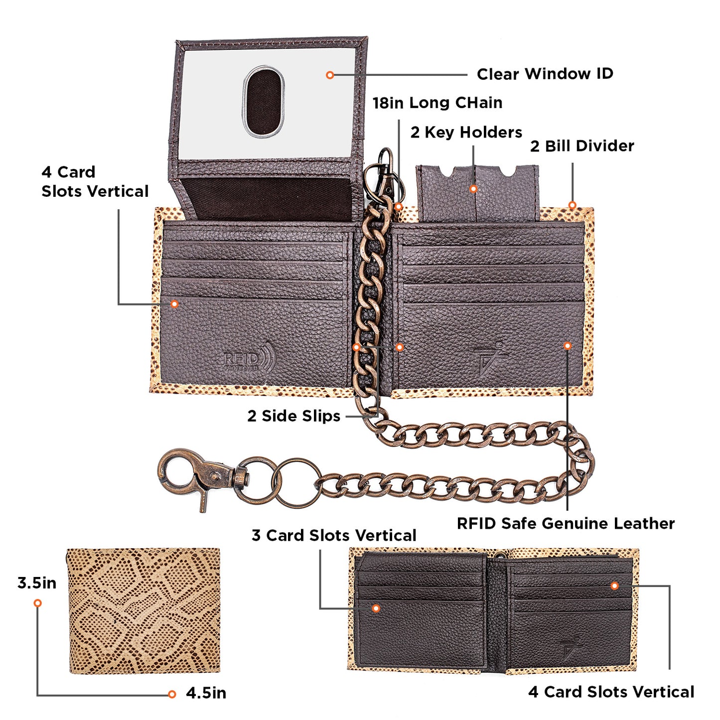 Cobra Brown Leather Bi-fold Chain Wallet for Men