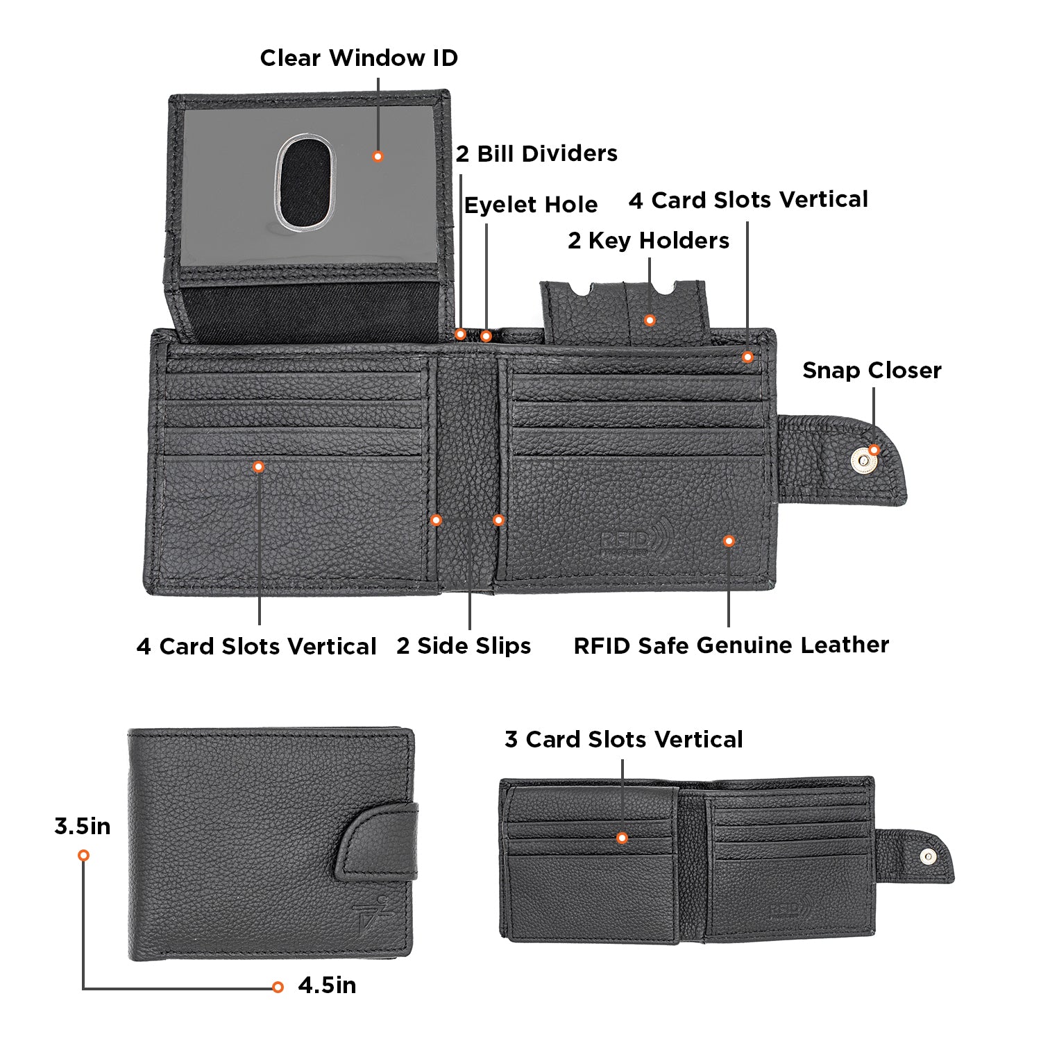 Men's Bifold Leather Wallet | Popper Closure