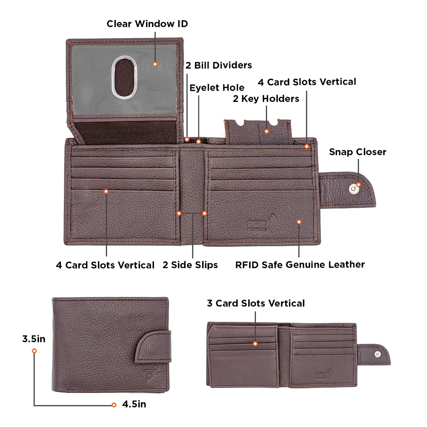 Men's Bifold Leather Wallet | Popper Closure