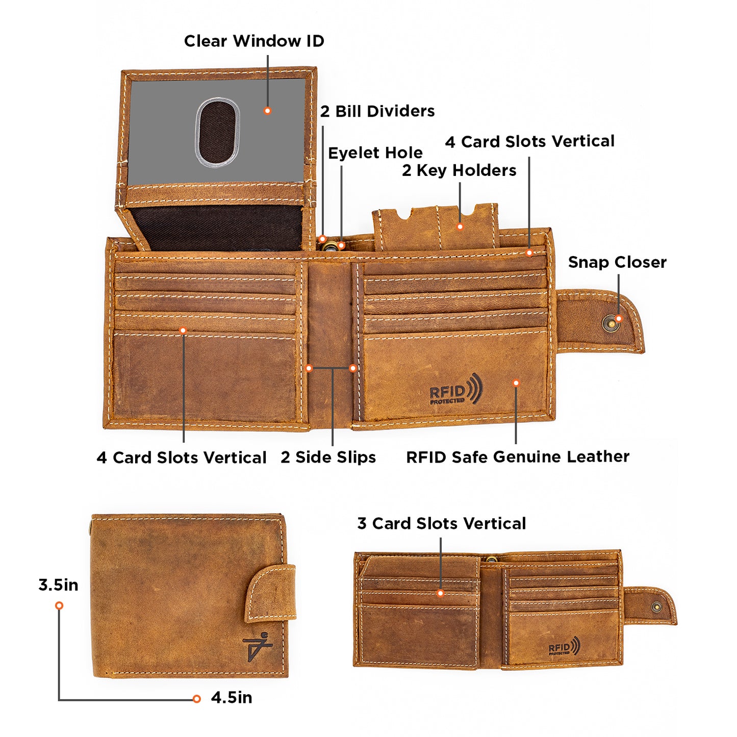 Men's Bifold Leather Wallet | Popper Closure