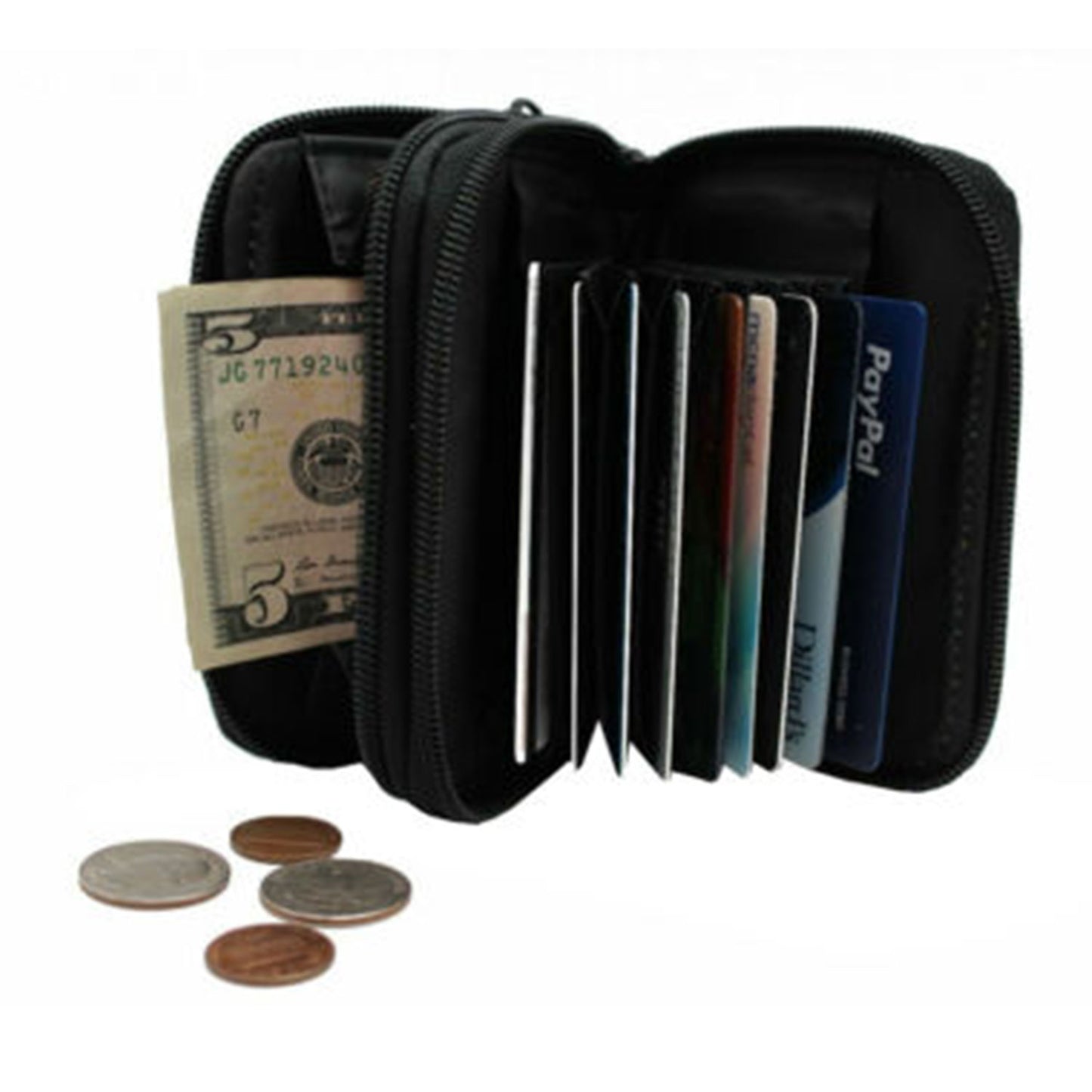 RFID Double Zip Accordion Cash Card Coin Holder