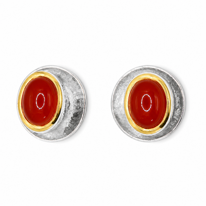 Natural Stone Oval Shape Cufflinks – 18K White Gold Plated