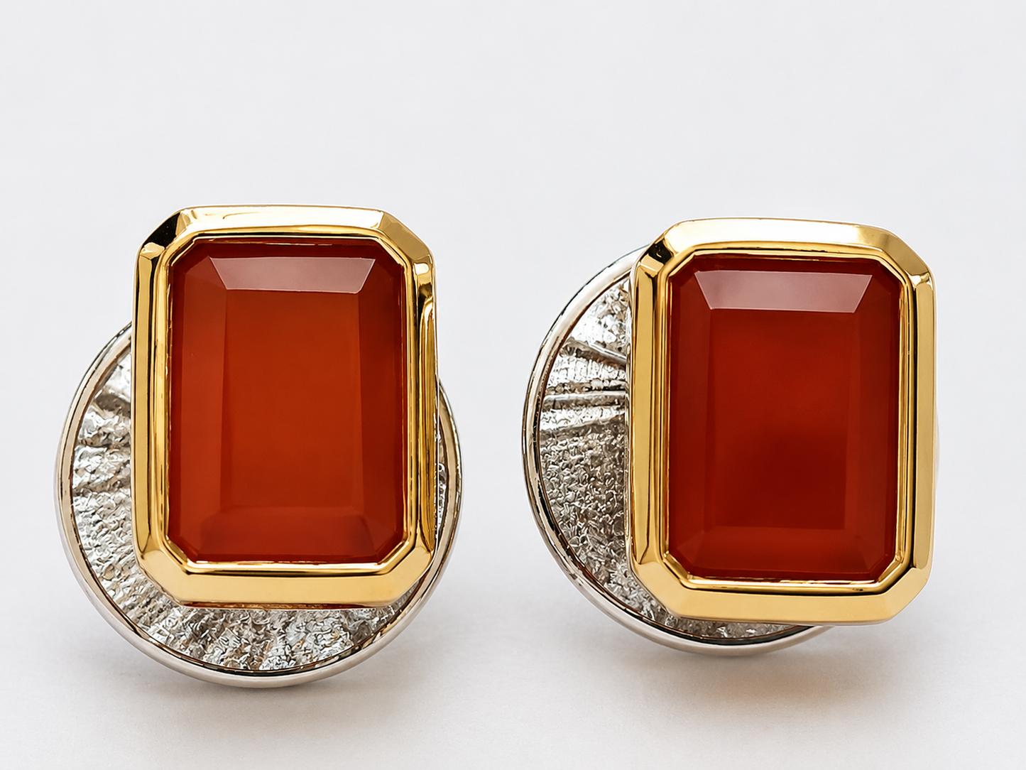 Natural Stone Cufflinks Studs 2pcs set  – 18K White Gold Plated