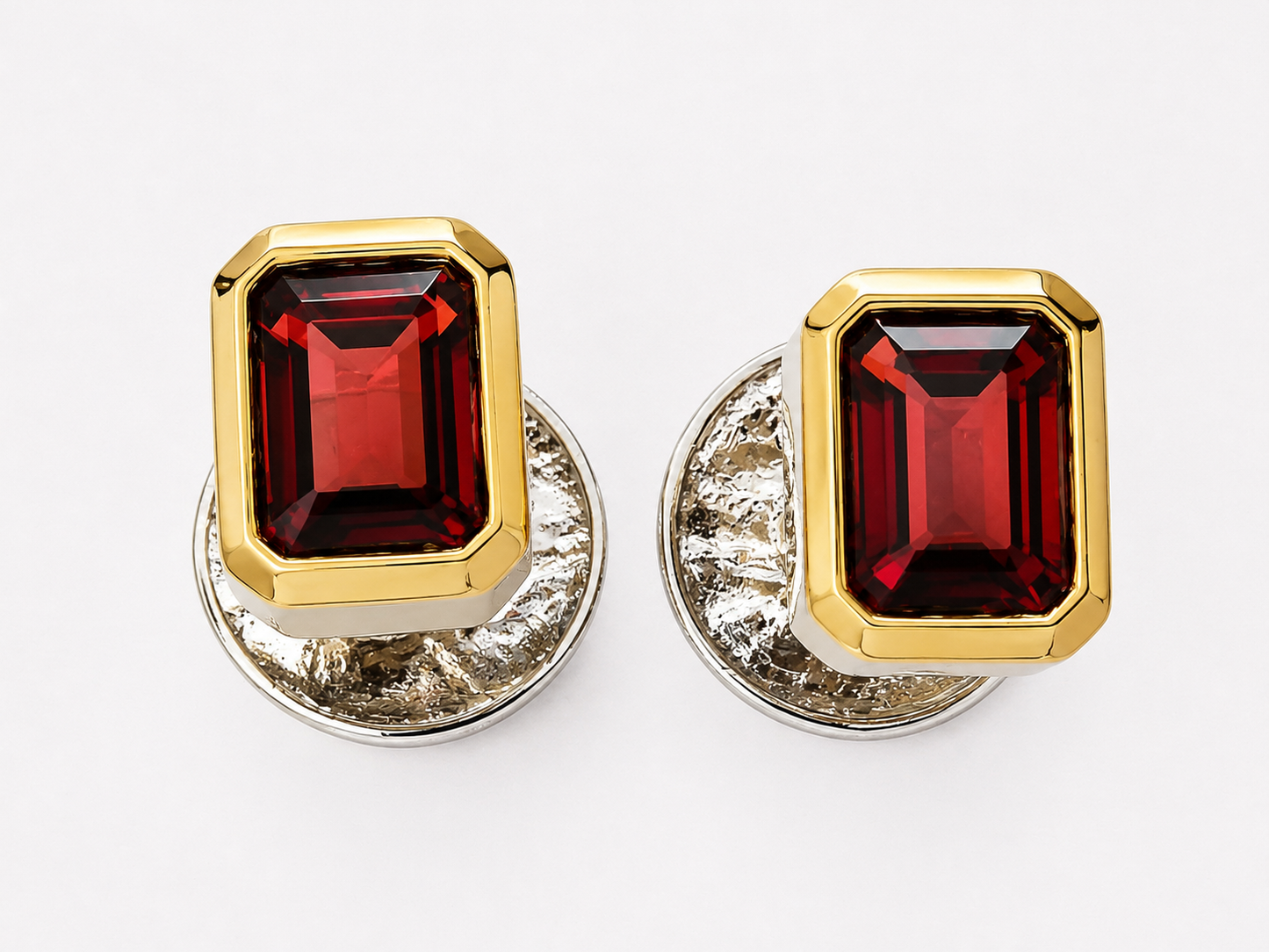 Natural Stone Cufflinks Studs 2pcs set  – 18K White Gold Plated