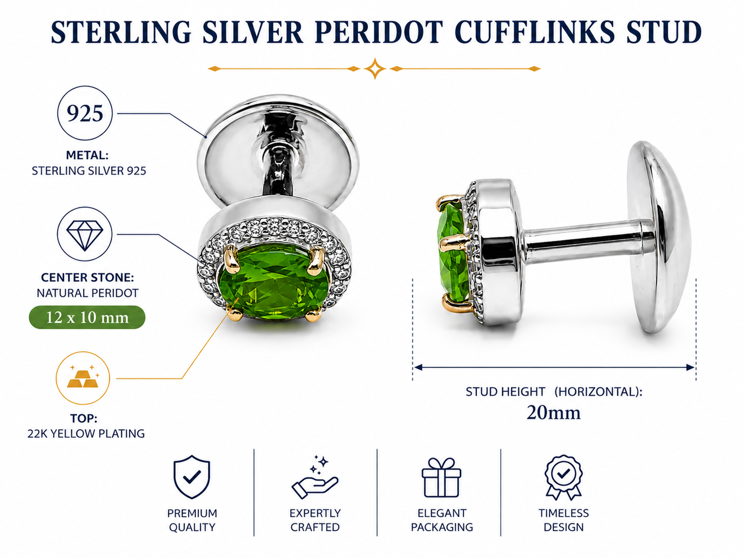 Men Cufflinks Studs 2 Pcs Set Natural Stone Agate Blue Topaz Pari dot, Garnet Gold Plated Formal Cufflinks