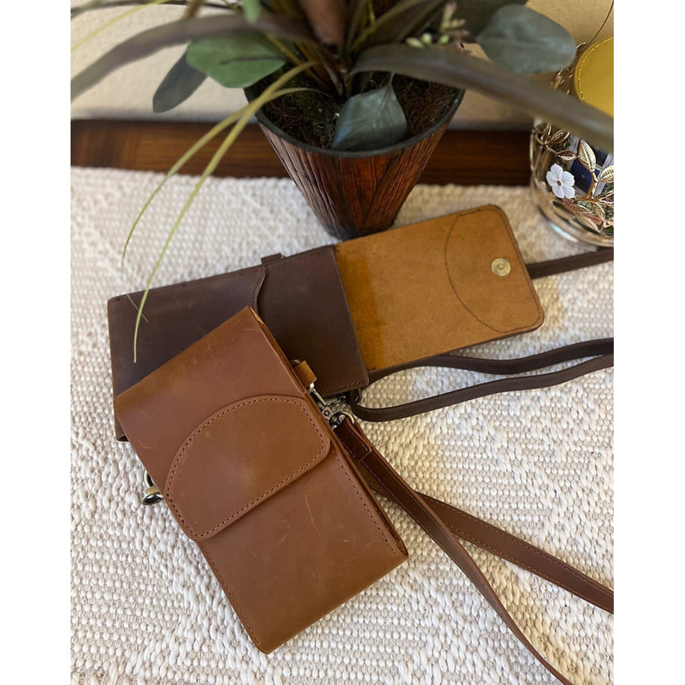 Women’s Leather Crossbody Phone Wallet Bag – Slim Dual Pocket Shoulder Bag