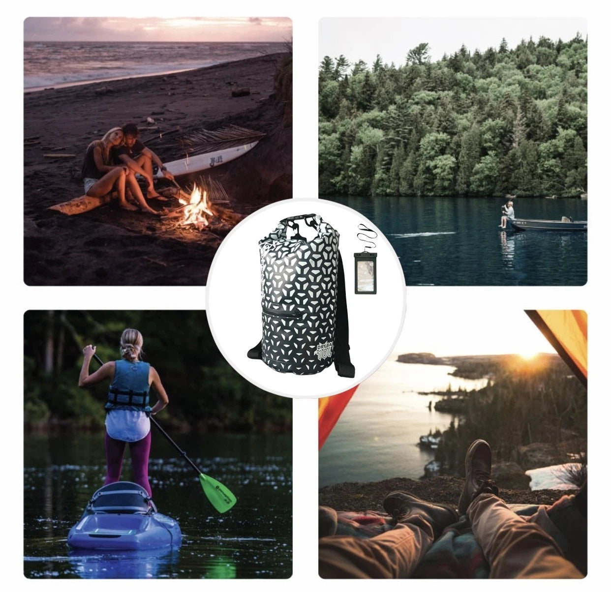 Waterproof Floating Dry Sling Bag 10L with Touch Phone Case Beach Backpack