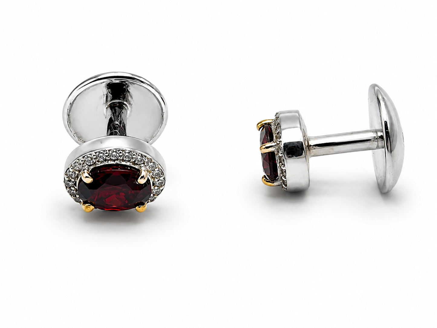 Men Cufflinks Studs 2 Pcs Set Natural Stone Agate Blue Topaz Pari dot, Garnet Gold Plated Formal Cufflinks
