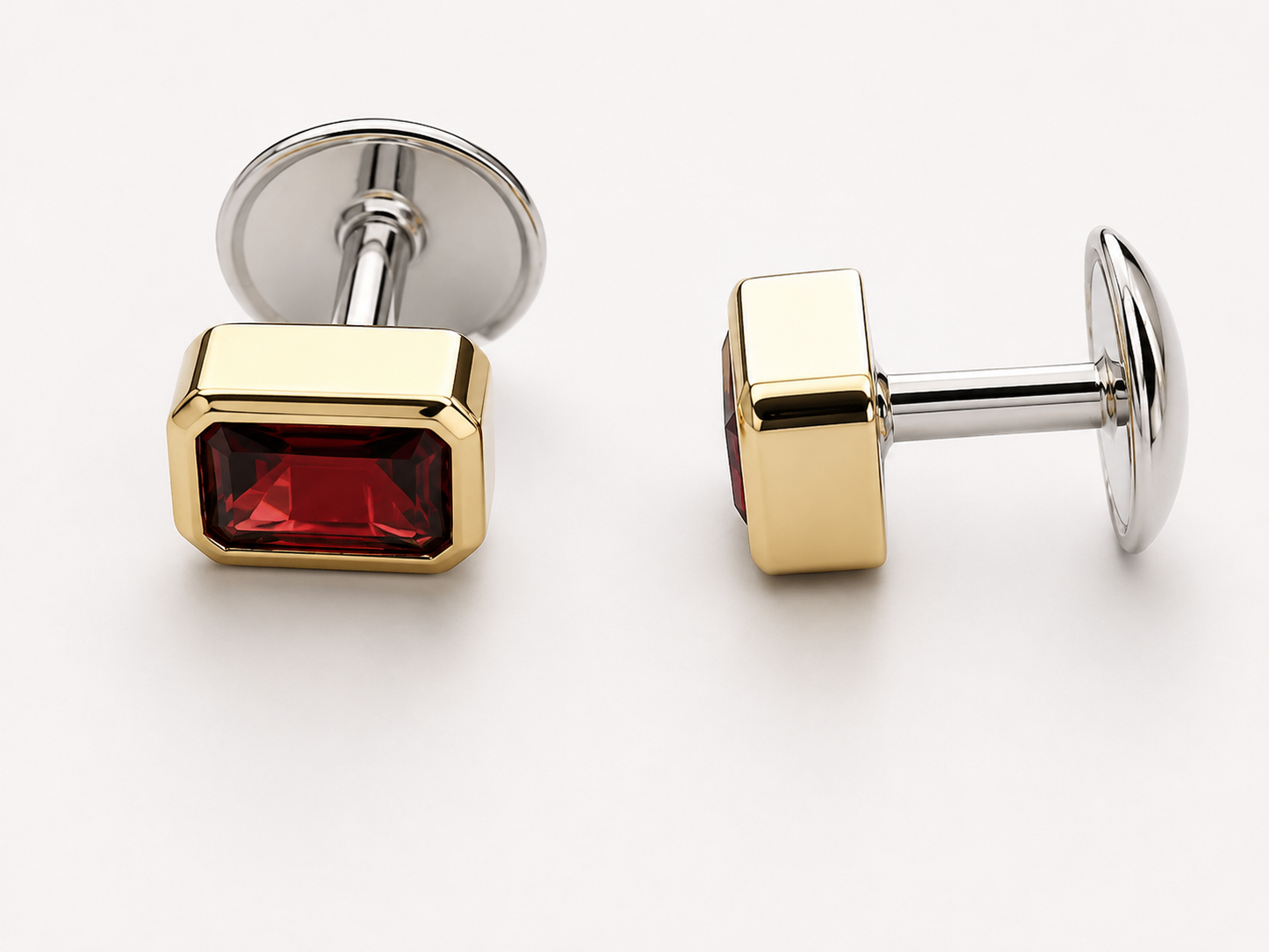 Natural Stone Cufflinks Studs 2pcs set  – 18K White Gold Plated