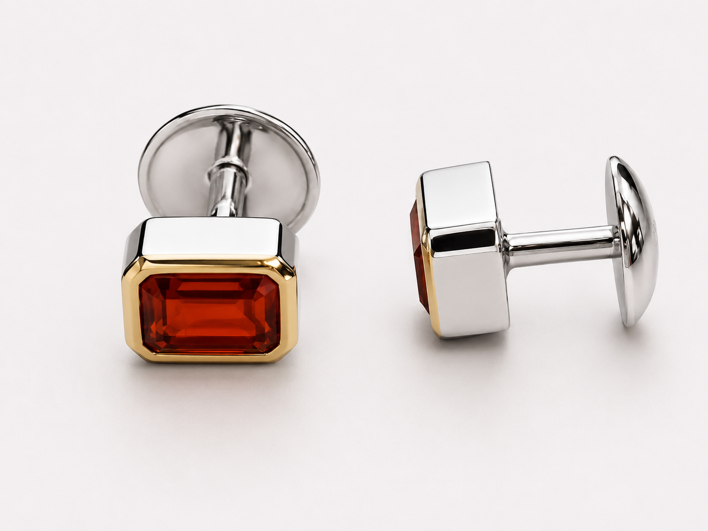 Natural Stone Cufflinks Studs 2pcs set  – 18K White Gold Plated