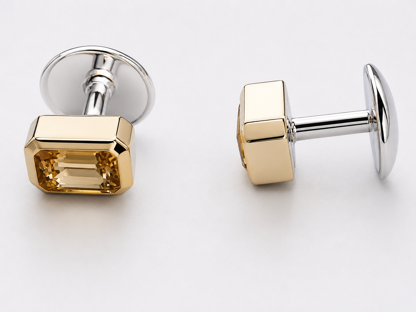 Natural Stone Cufflinks Studs 2pcs set  – 18K White Gold Plated
