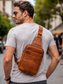 Unisex Vintage Leather Crossbody - Sling Chest Bag – Brown & Light Brown