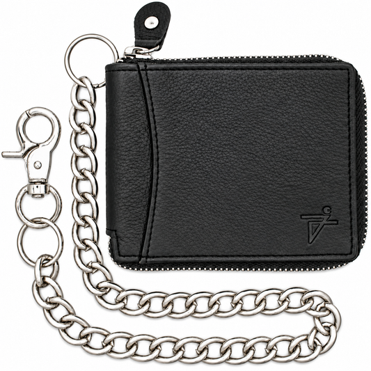 Zip Around Chain Wallet for Men – RFID Genuine Leather Bifold Wallet