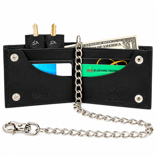 RFID Safe Chain Wallet for Men Bifold with Snaps