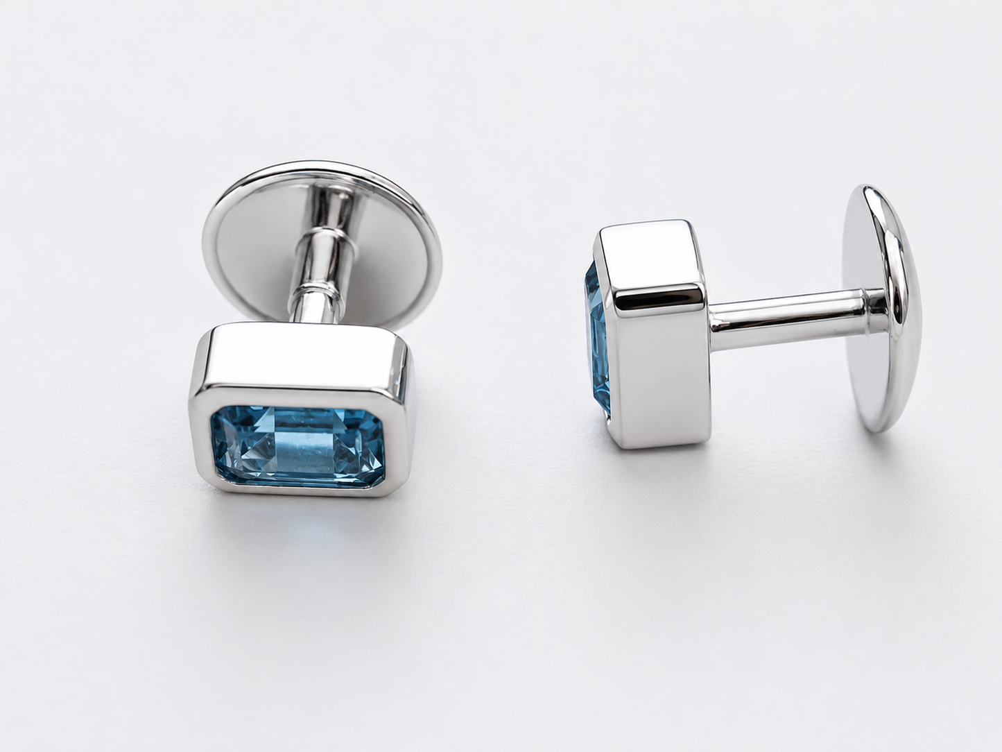 Natural Stone Cufflinks Studs 2pcs set  – 18K White Gold Plated