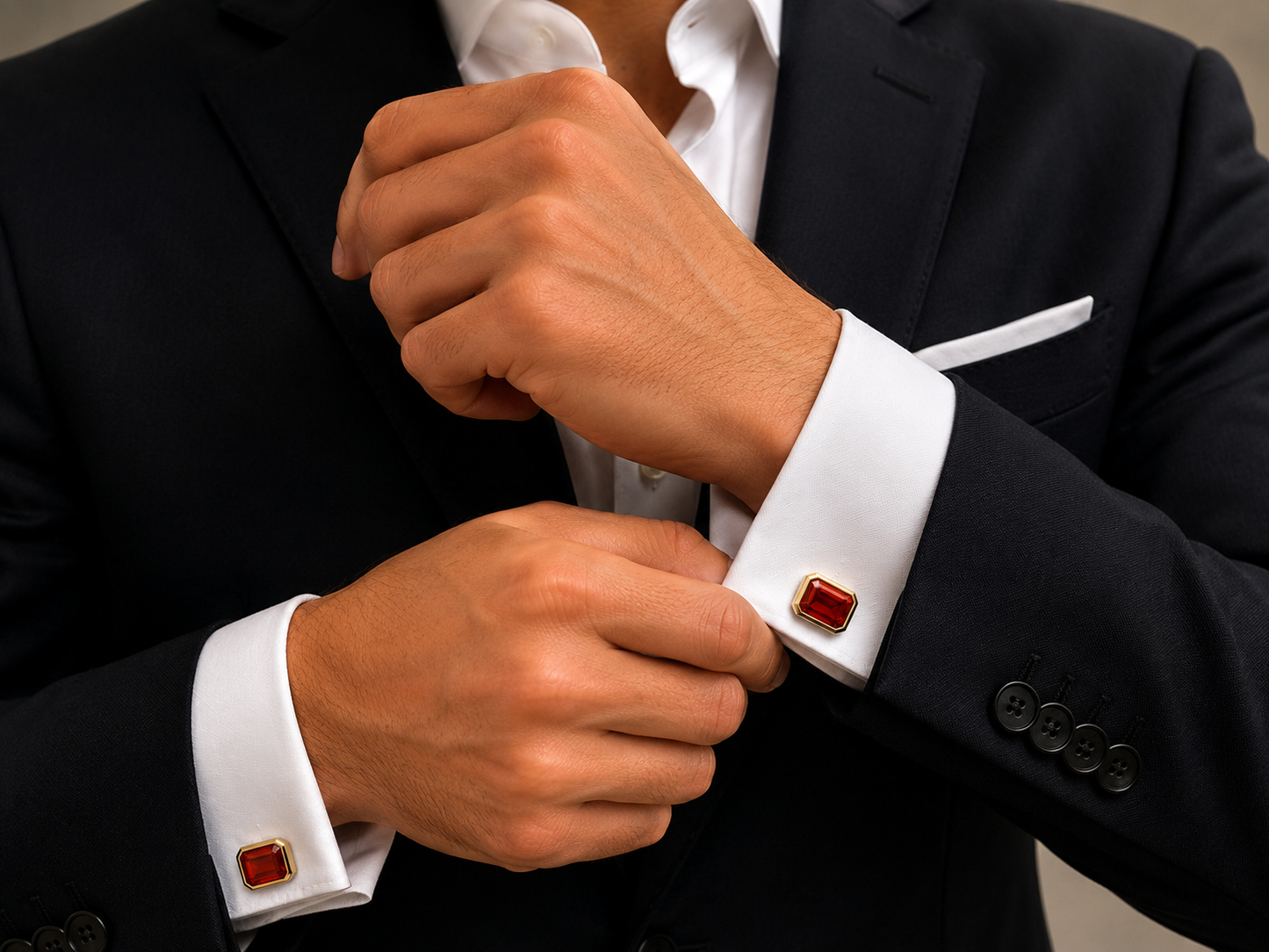 Natural Stone Cufflinks Studs 2pcs set  – 18K White Gold Plated