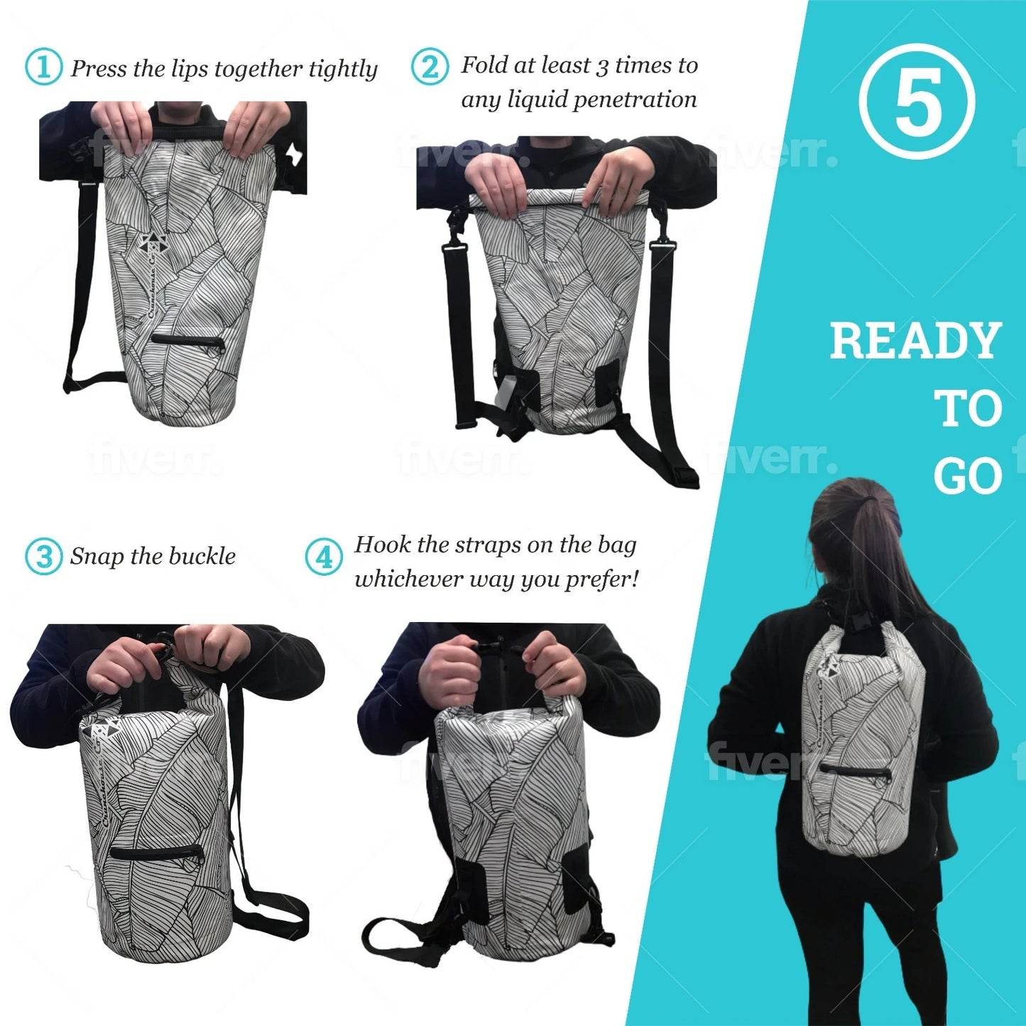 Waterproof Floating Dry Sling Bag 10L with Touch Phone Case Beach Backpack