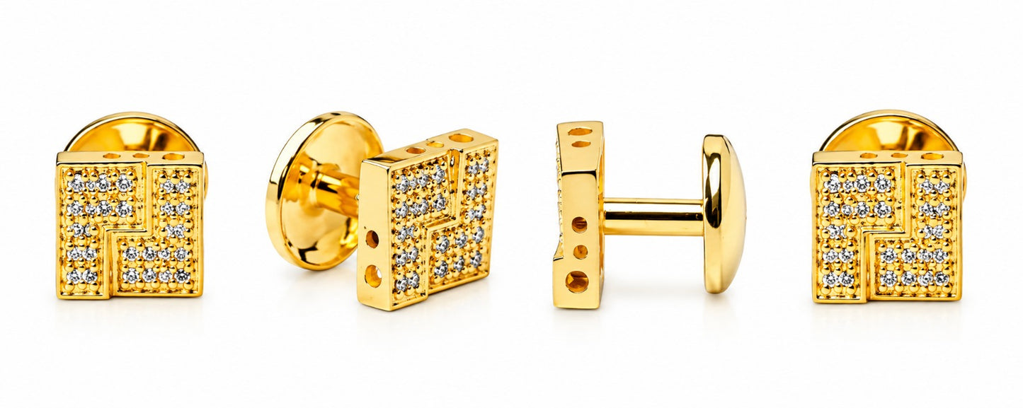 Tuxedo Shirt Cufflinks Stud Set 21K Gold Plated