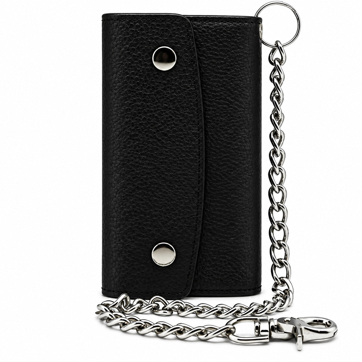 Men’s Genuine Leather Tri-Fold Checkbook Wallet with RFID Protection & Chain