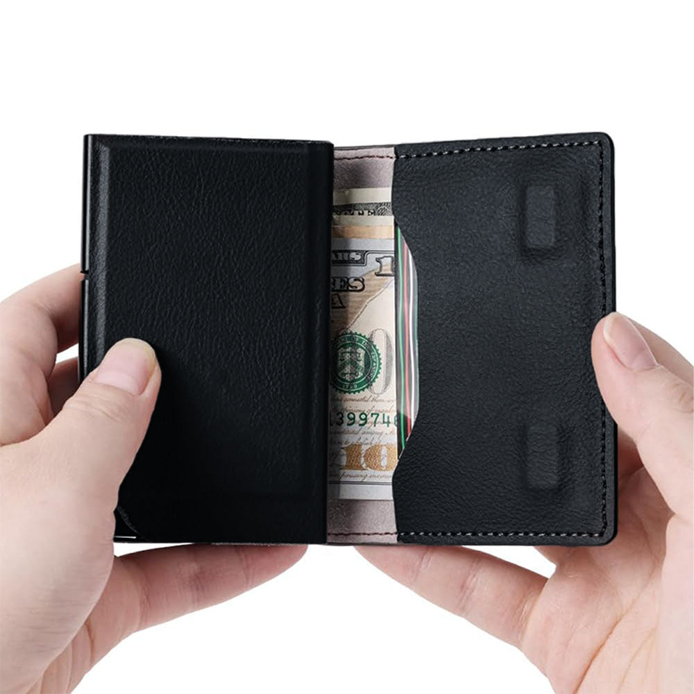 Mens Smart Wallet Card Holder for AirTag Leather Compatible with Apple Air Tag, RFID Blocking