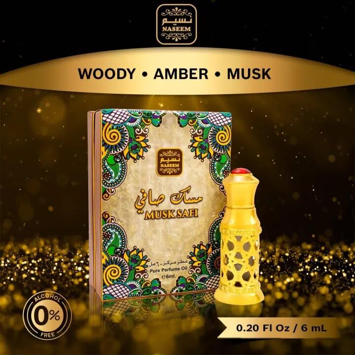 NASEEM Musk Safi 6ml Attar Perfume Oil for Men & Women | Rich Musk, Amber, & Sandalwood Blend Eau De Parfum | Long-Lasting, Hypoallergenic Fragrance | Premium Alcohol-Free, Skin-Friendly Scent
