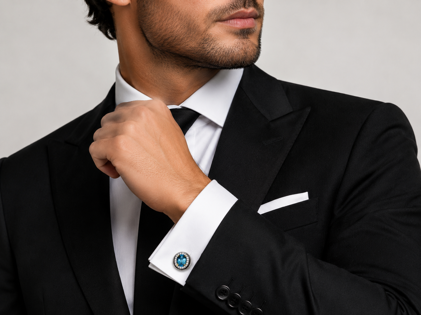 Men Cufflinks Studs 2 Pcs Set Natural Stone Agate Blue Topaz Pari dot, Garnet Gold Plated Formal Cufflinks