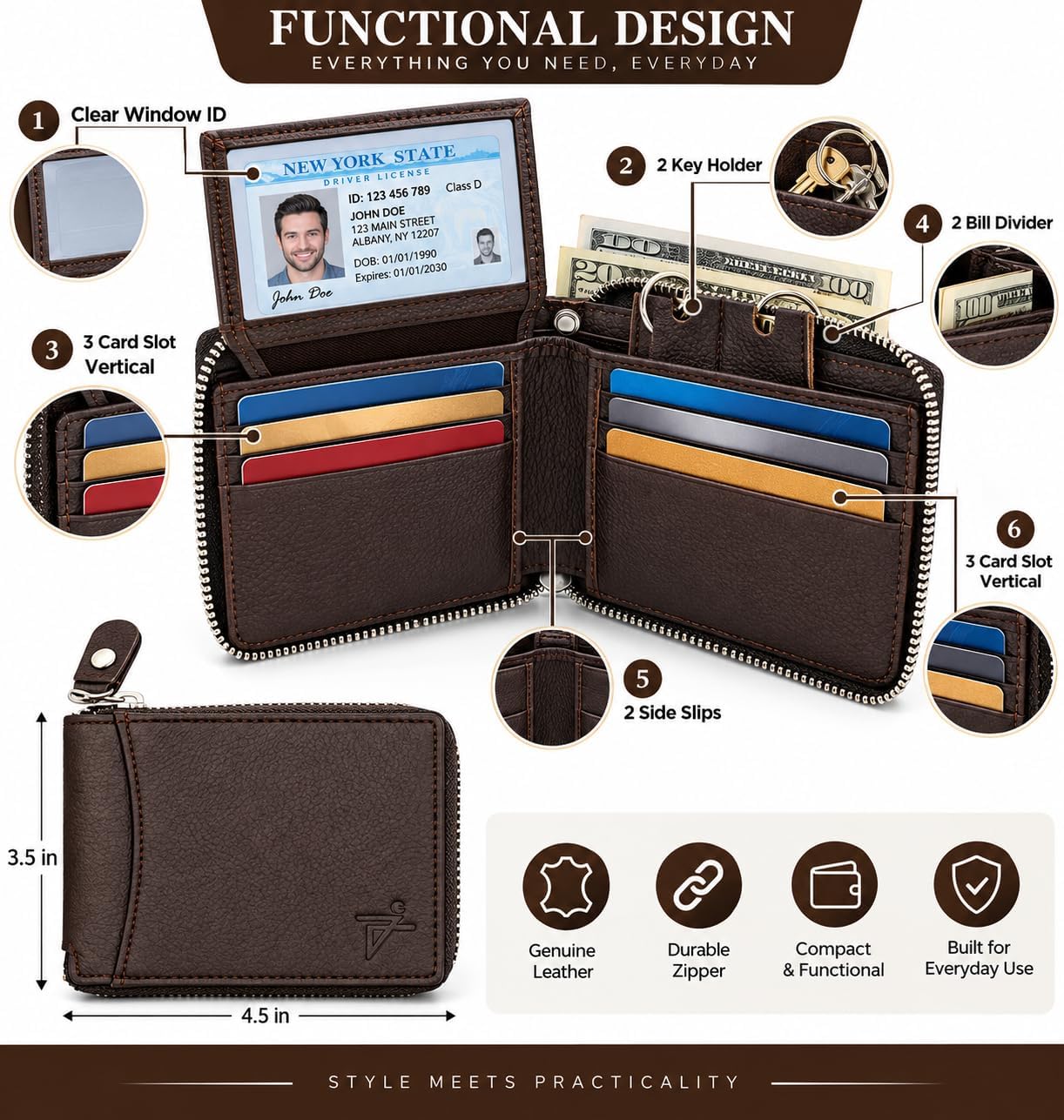 Zip Around RFID Leather Wallet for Men – BiFold Design