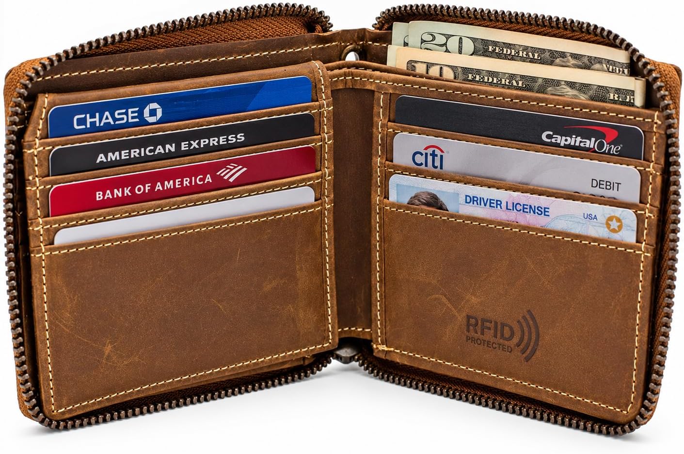 Zip Around RFID Leather Wallet for Men – BiFold Design