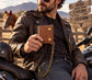 Men’s Genuine Leather Biker Trifold Wallet with Chain