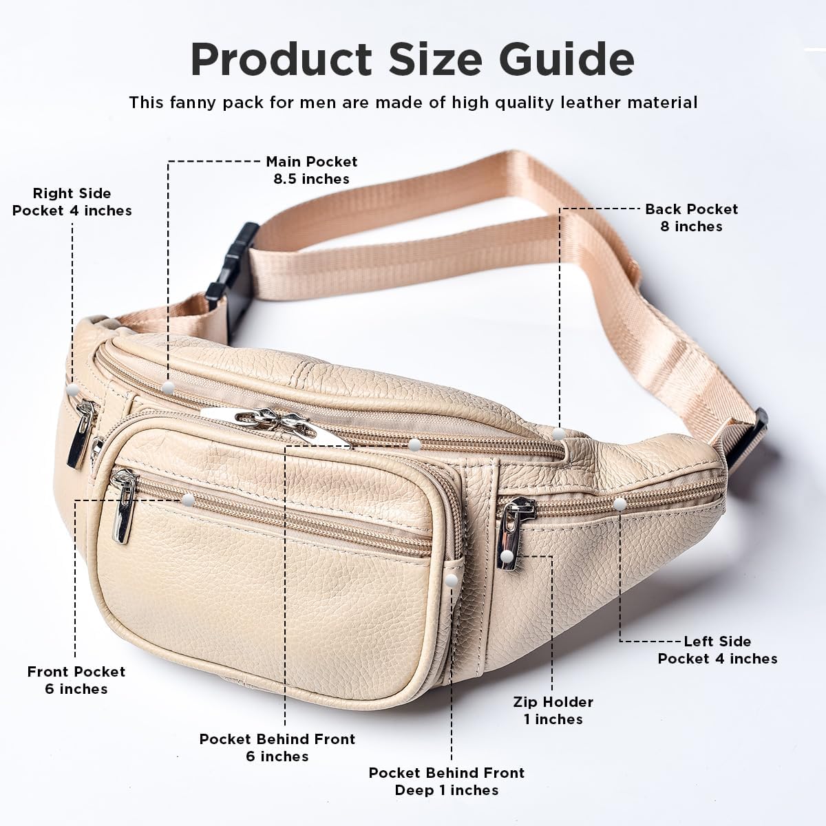 Genuine Leather Fanny Pack for Men Women Multi Pocket Waist Bag