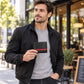 Men’s Genuine Leather Bifold Wallet with RFID Protection & Red Stripe Trim